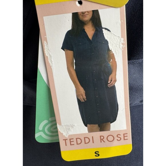 Teddi Rose Womens Small Navy Blue Shirt Dress Tunic Button Down Safari Belted - Picture 8 of 10